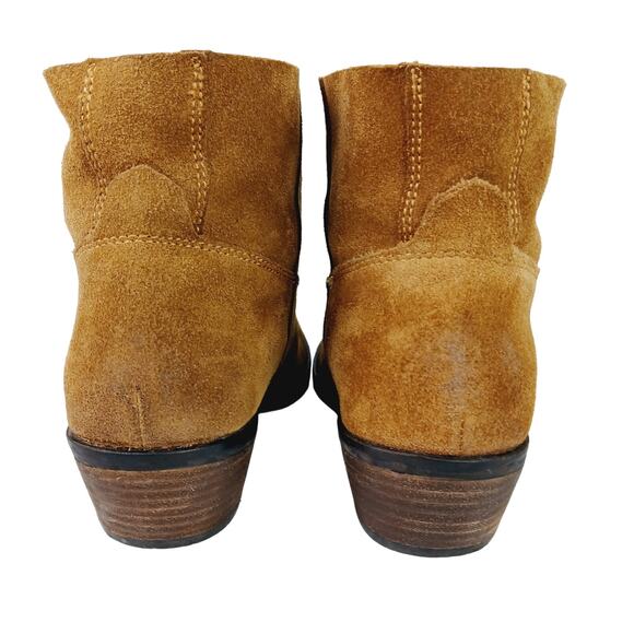 Dolce Vita SZ 9 Suede Booties Caramel Camel Brown Pull On Style 1 1/2" Heel - Picture 4 of 9